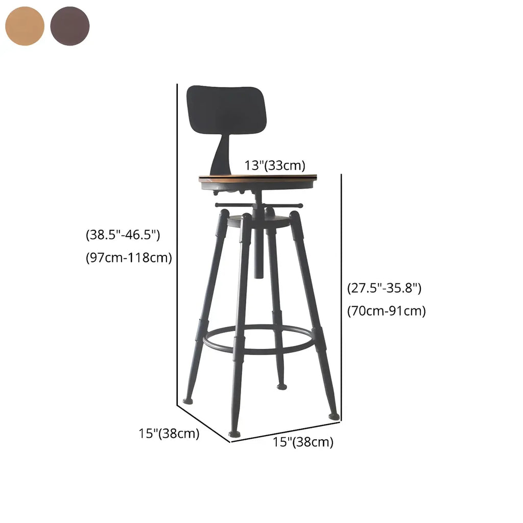 Tabourets de bar pivotants en métal et cuir de style industriel avec dossier