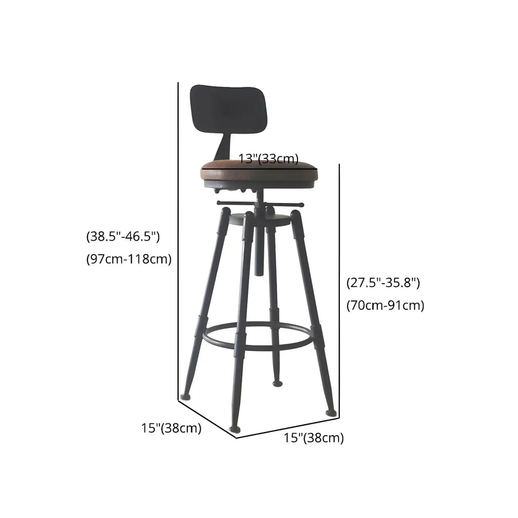 Tabourets de bar pivotants en métal et cuir de style industriel avec dossier
