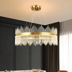 Lustre moderne en cristal à intensité variable, rond, avec éclairage LED doré
