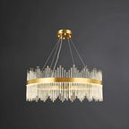 Lustre moderne en cristal à intensité variable, rond, avec éclairage LED doré