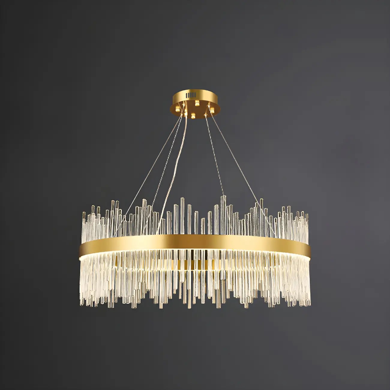 Lustre moderne en cristal à intensité variable, rond, avec éclairage LED doré