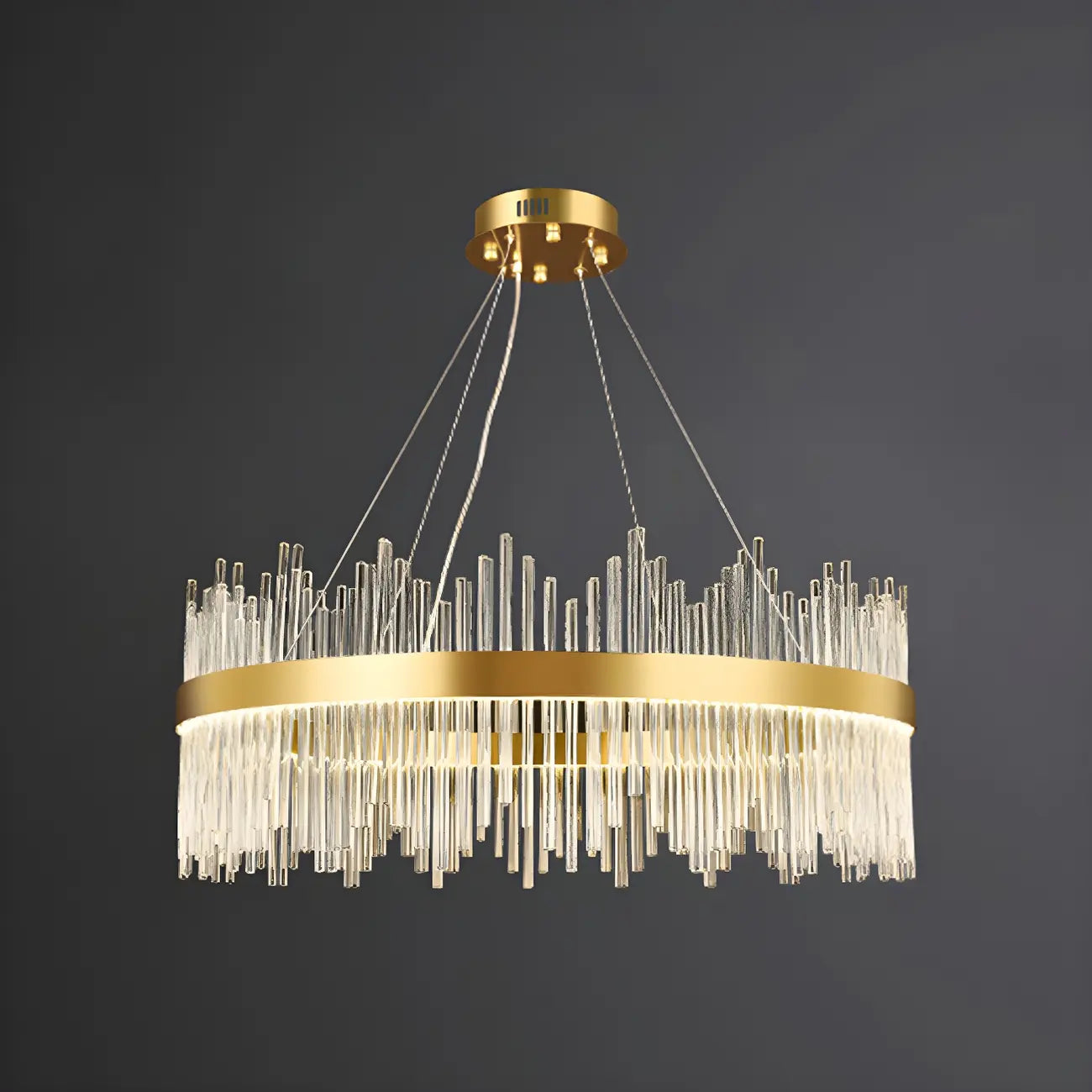 Lustre moderne en cristal à intensité variable, rond, avec éclairage LED doré