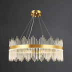 Lustre moderne en cristal à intensité variable, rond, avec éclairage LED doré