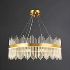Lustre moderne en cristal à intensité variable, rond, avec éclairage LED doré