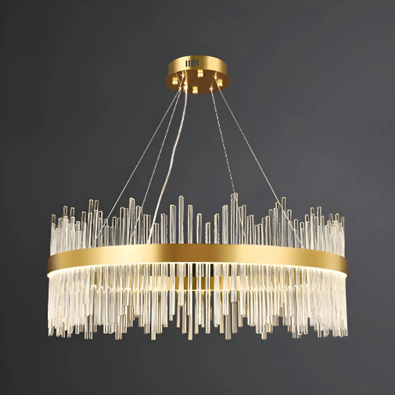 Lustre moderne en cristal à intensité variable, rond, avec éclairage LED doré