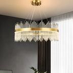 Lustre moderne en cristal à intensité variable, rond, avec éclairage LED doré