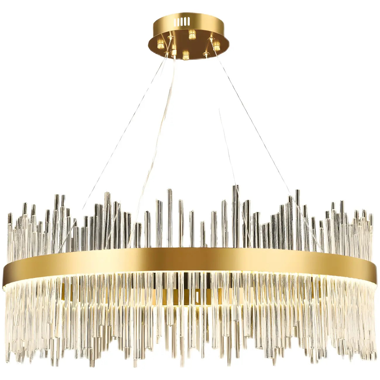 Lustre moderne en cristal à intensité variable, rond, avec éclairage LED doré