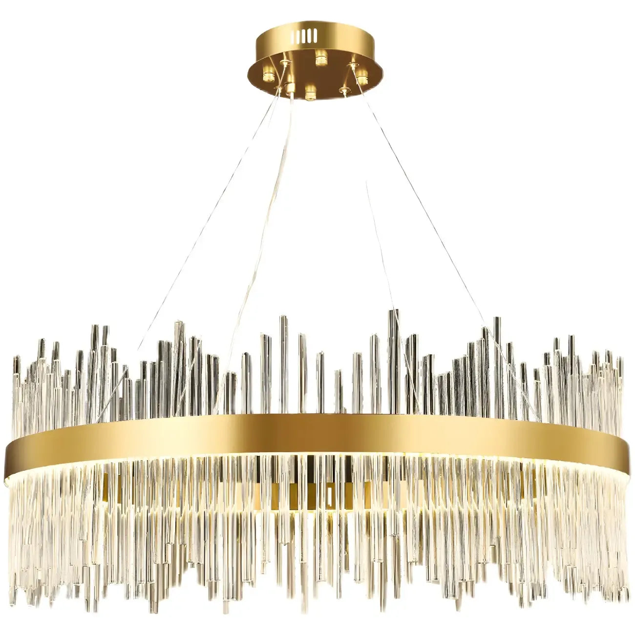 Lustre moderne en cristal à intensité variable, rond, avec éclairage LED doré