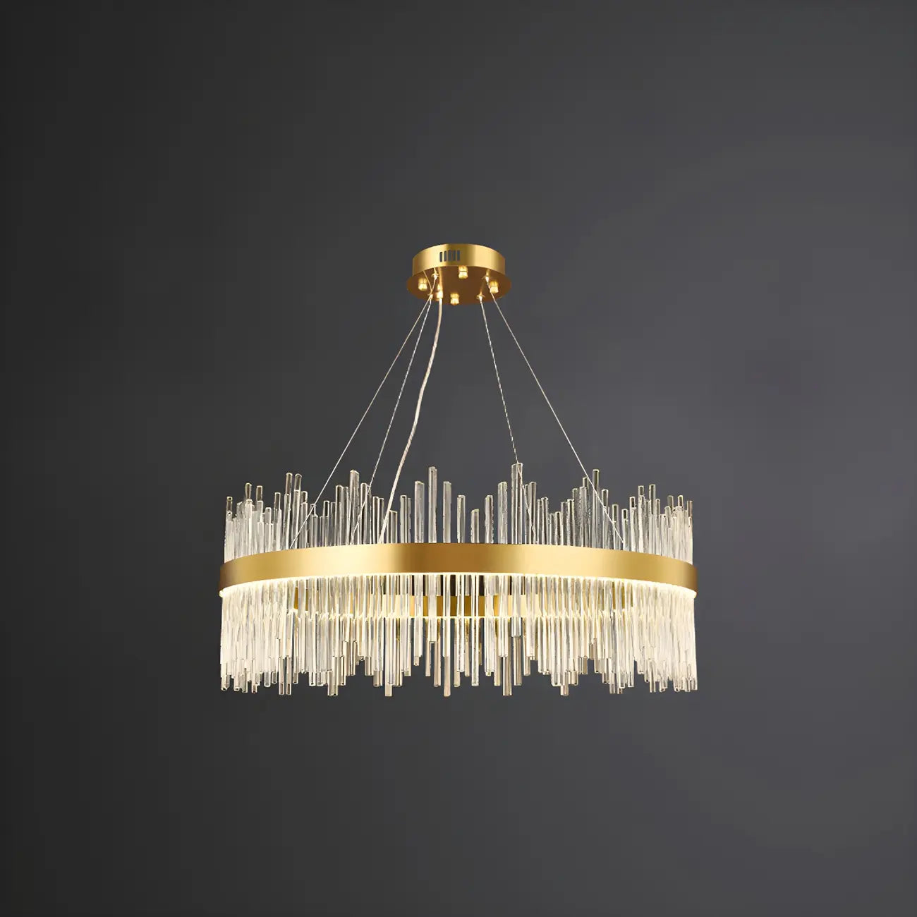 Lustre moderne en cristal à intensité variable, rond, avec éclairage LED doré