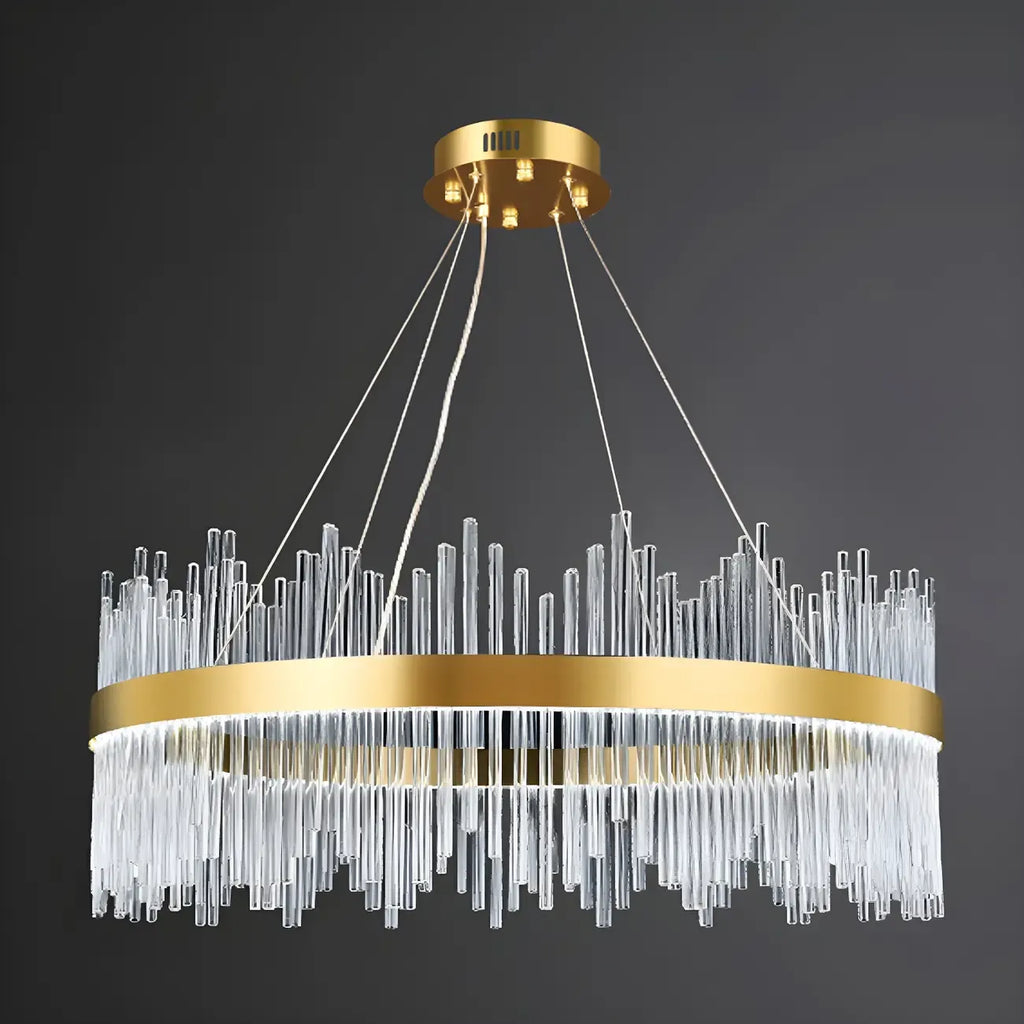 Lustre moderne en cristal à intensité variable, rond, avec éclairage LED doré