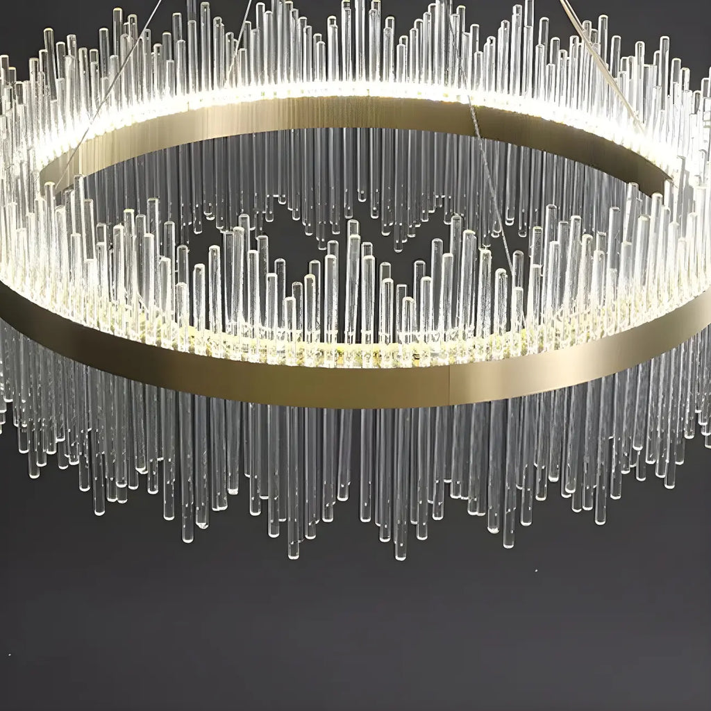 Lustre moderne en cristal à intensité variable, rond, avec éclairage LED doré