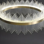 Lustre moderne en cristal à intensité variable, rond, avec éclairage LED doré