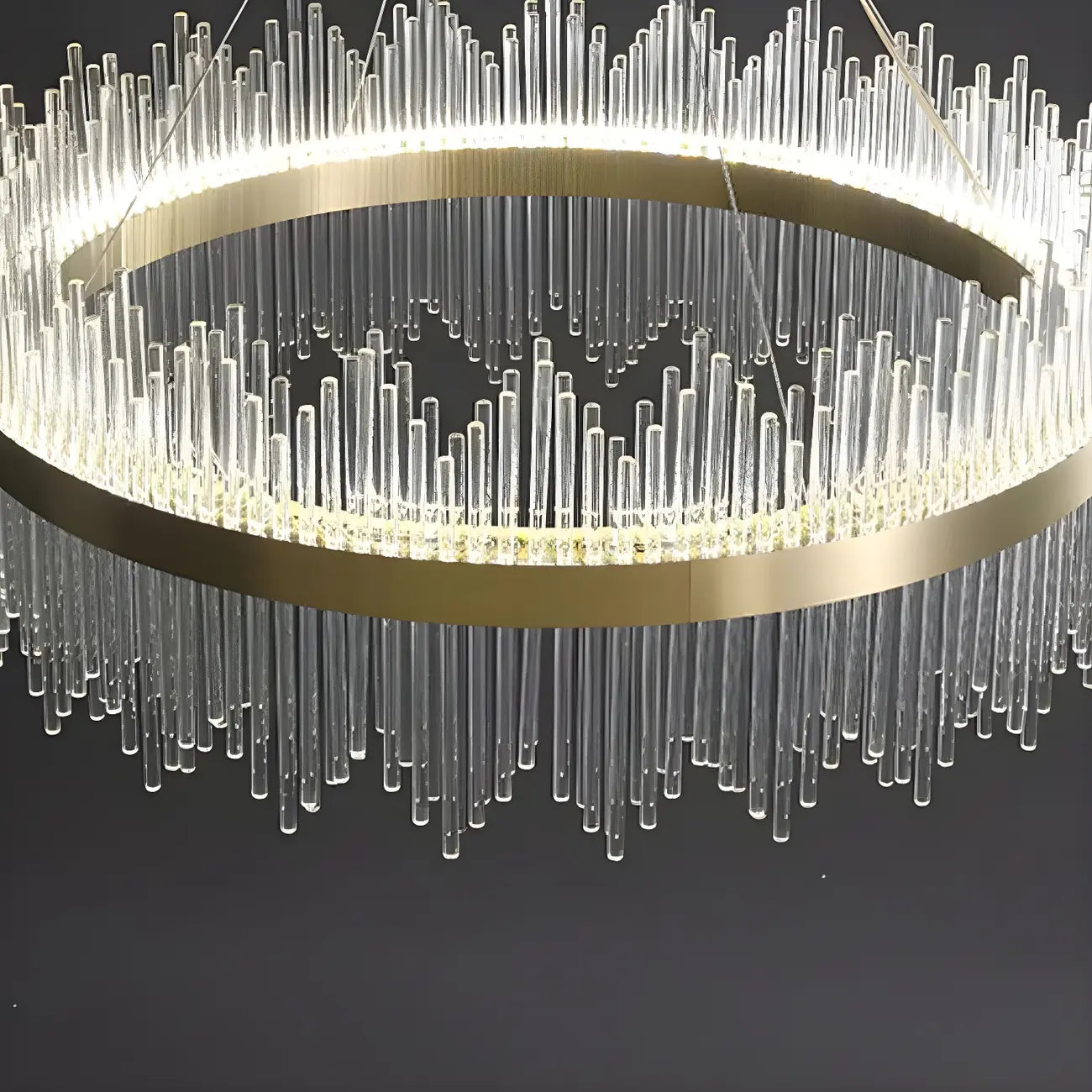 Lustre moderne en cristal à intensité variable, rond, avec éclairage LED doré