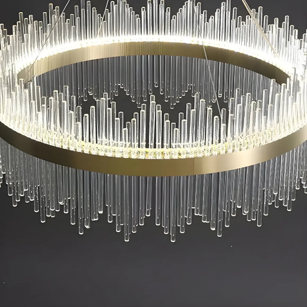 Lustre moderne en cristal à intensité variable, rond, avec éclairage LED doré