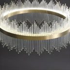 Lustre moderne en cristal à intensité variable, rond, avec éclairage LED doré
