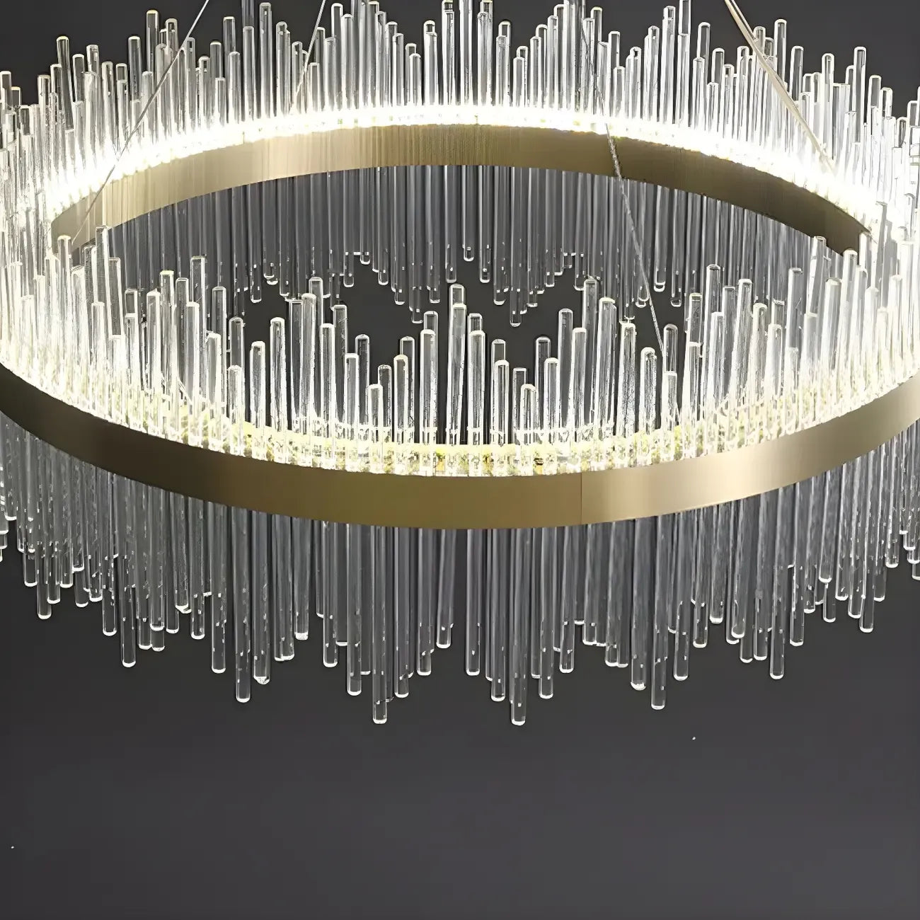 Lustre moderne en cristal à intensité variable, rond, avec éclairage LED doré
