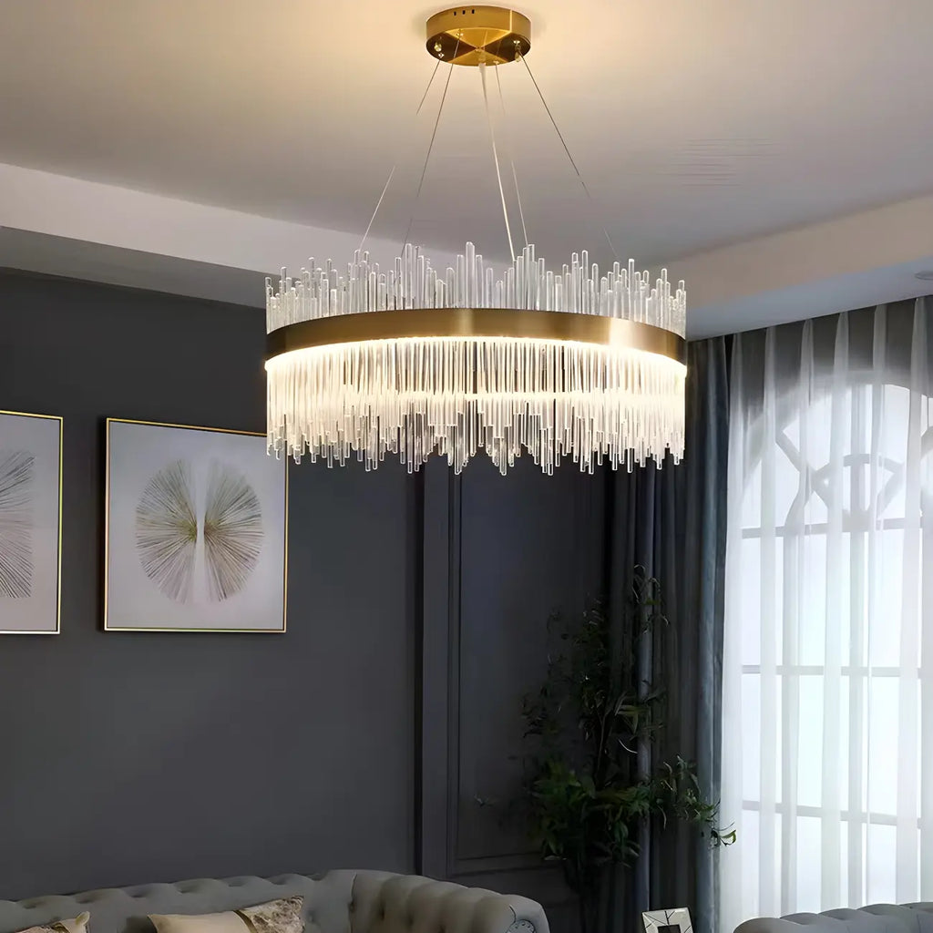 Lustre moderne en cristal à intensité variable, rond, avec éclairage LED doré
