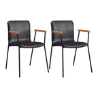 Chaise de salle à manger en cuir avec pieds en métal, accoudoirs et dossier.