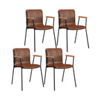 Chaise de salle à manger en cuir avec pieds en métal, accoudoirs et dossier.