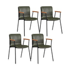 Chaise de salle à manger en cuir avec pieds en métal, accoudoirs et dossier.