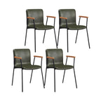 Chaise de salle à manger en cuir avec pieds en métal, accoudoirs et dossier.