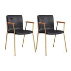Chaise de salle à manger en cuir avec pieds en métal, accoudoirs et dossier.