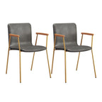 Chaise de salle à manger en cuir avec pieds en métal, accoudoirs et dossier.