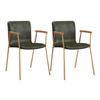Chaise de salle à manger en cuir avec pieds en métal, accoudoirs et dossier.