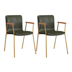 Chaise de salle à manger en cuir avec pieds en métal, accoudoirs et dossier.