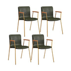 Chaise de salle à manger en cuir avec pieds en métal, accoudoirs et dossier.