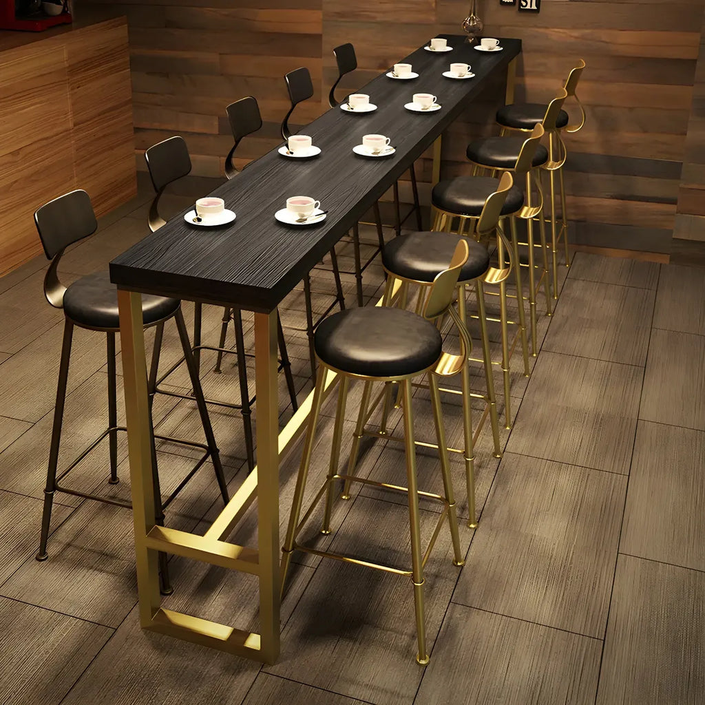 Tables de bar en bois de pin, métal noir et or, style glamour, avec repose-pieds