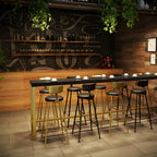 Tables de bar en bois de pin, métal noir et or, style glamour, avec repose-pieds