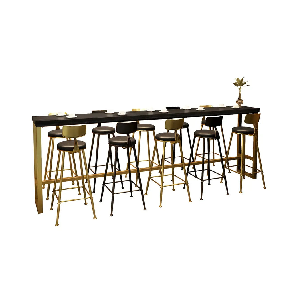 Tables de bar en bois de pin, métal noir et or, style glamour, avec repose-pieds