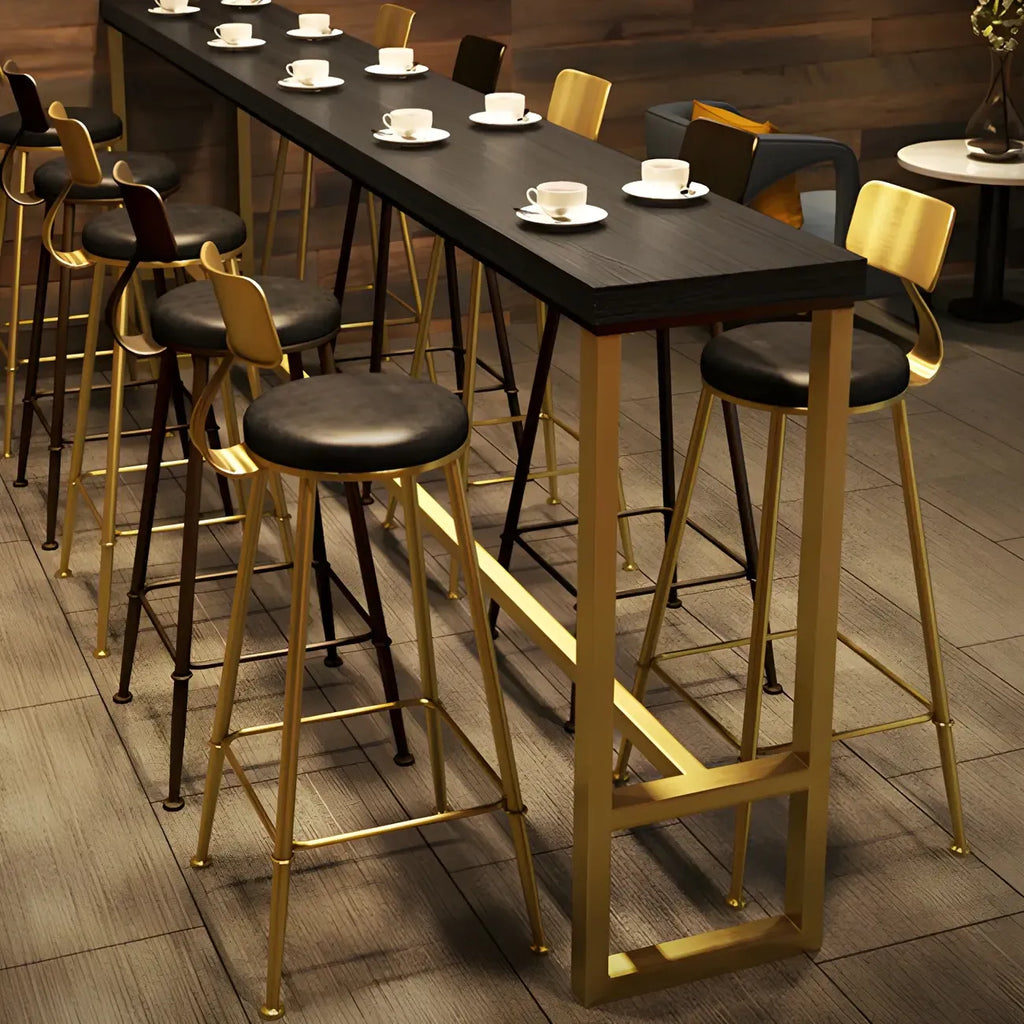 Tables de bar en bois de pin, métal noir et or, style glamour, avec repose-pieds