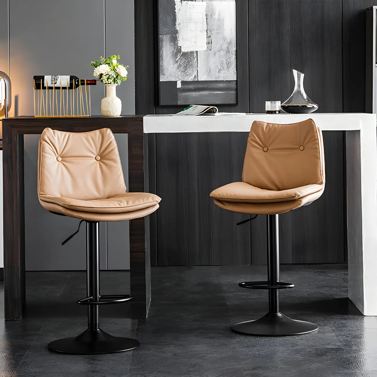 Tabourets de bar pivotants modernes en cuir réglables