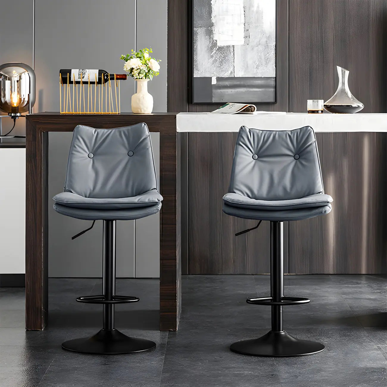 Tabourets de bar pivotants modernes en cuir réglables
