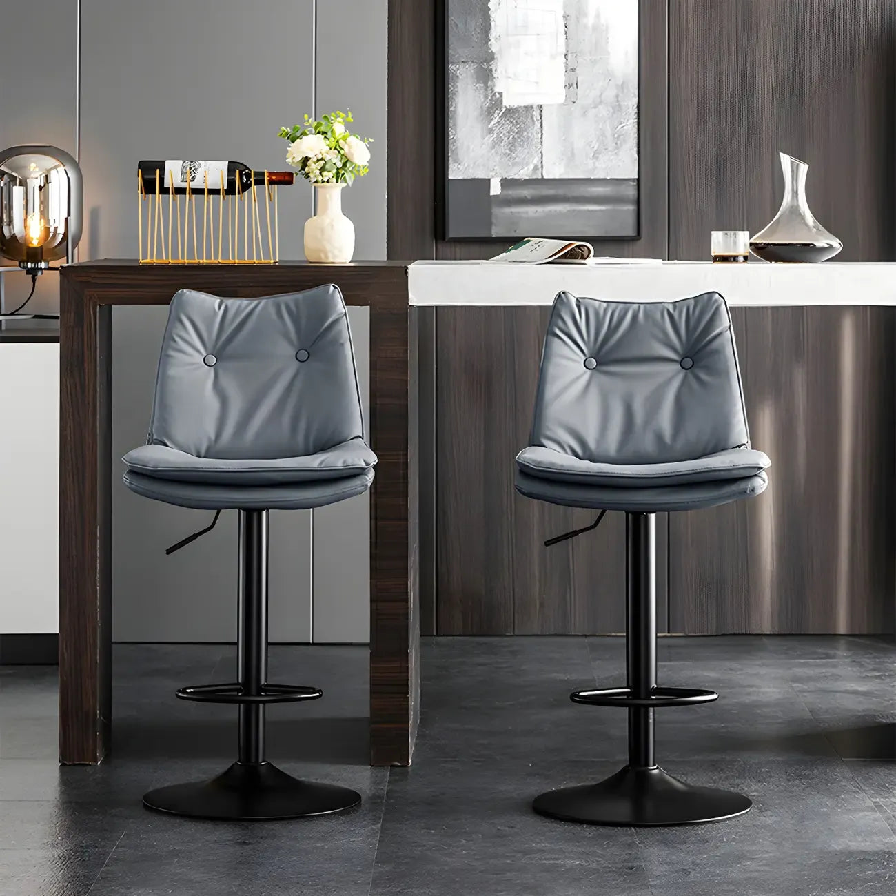 Tabourets de bar pivotants modernes en cuir réglables