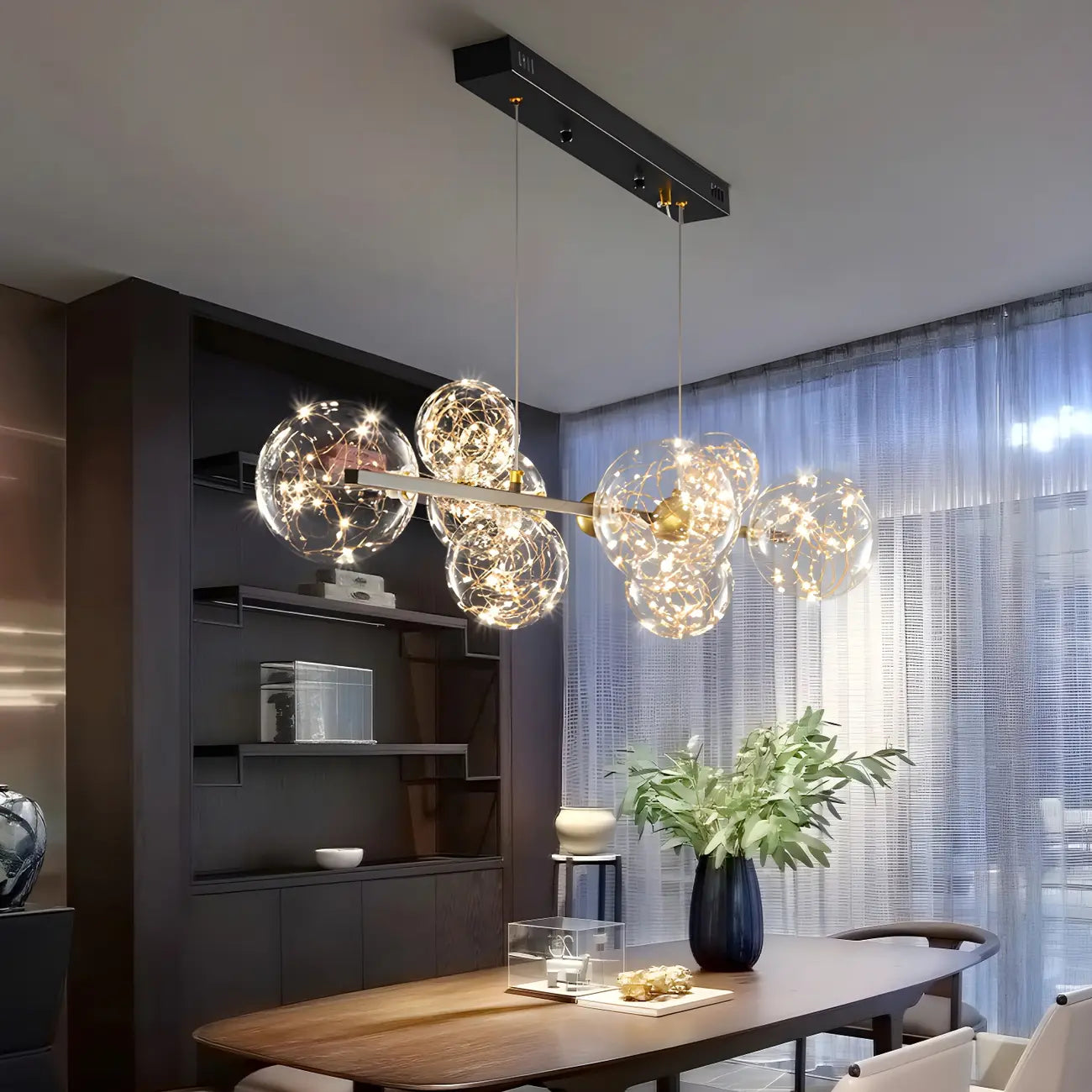 Lustre moderne en verre à 8 globes pour salle à manger