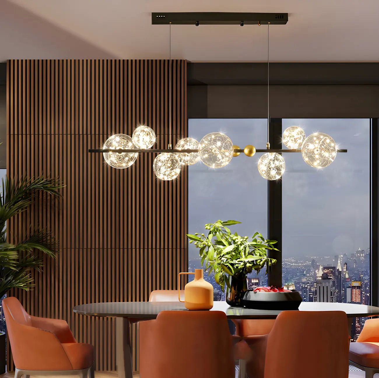 Lustre moderne en verre à 8 globes pour salle à manger