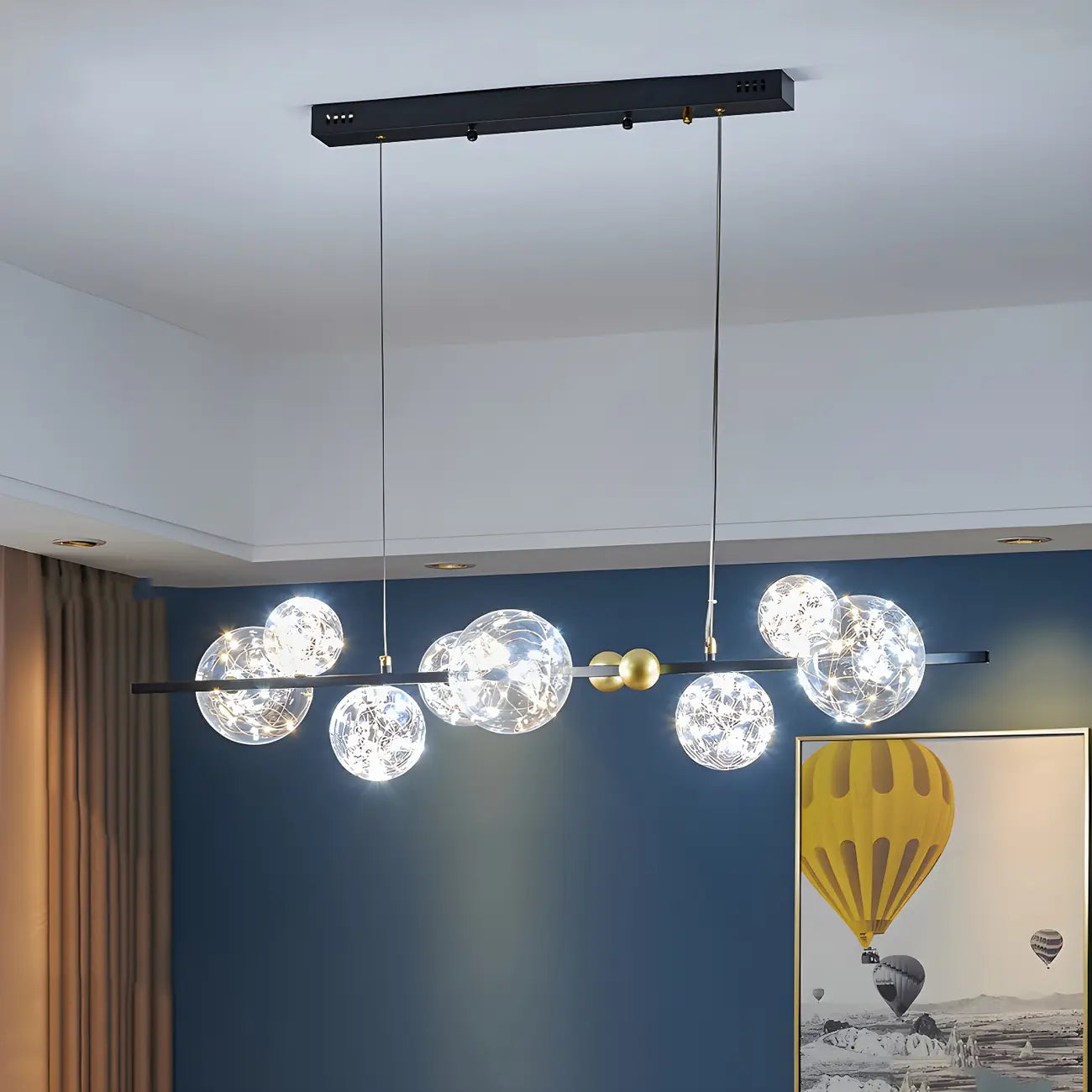 Lustre moderne en verre à 8 globes pour salle à manger