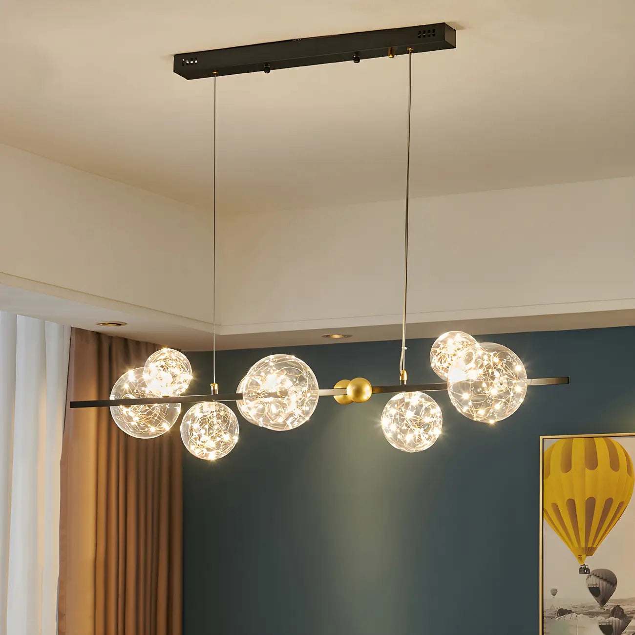 Lustre moderne en verre à 8 globes pour salle à manger