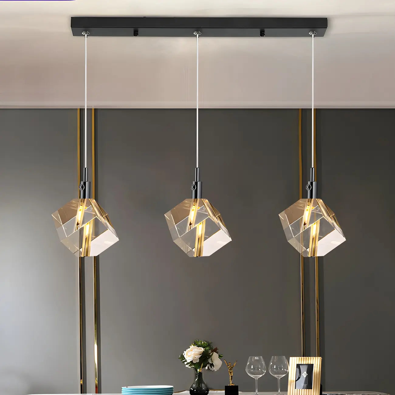 Suspension moderne en forme de cube de cristal pour îlot de cuisine