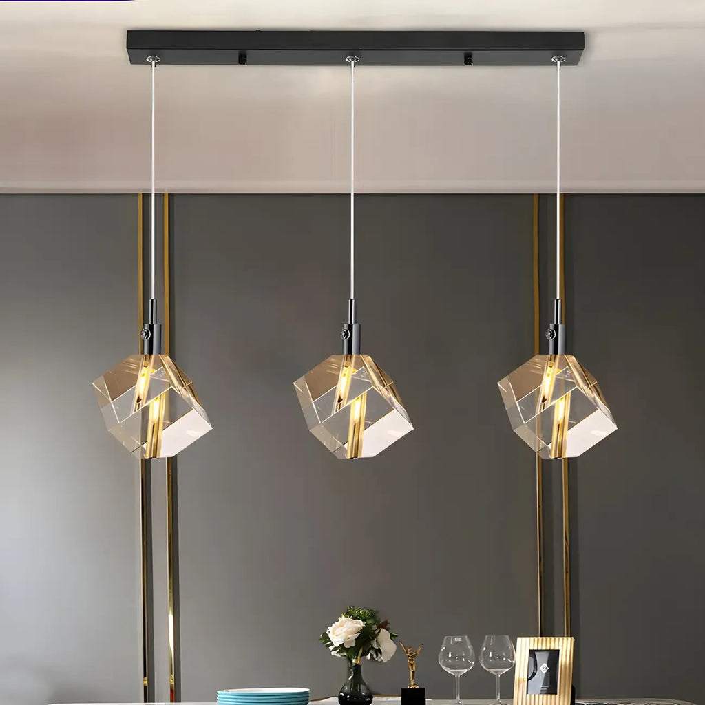 Suspension moderne en forme de cube de cristal pour îlot de cuisine