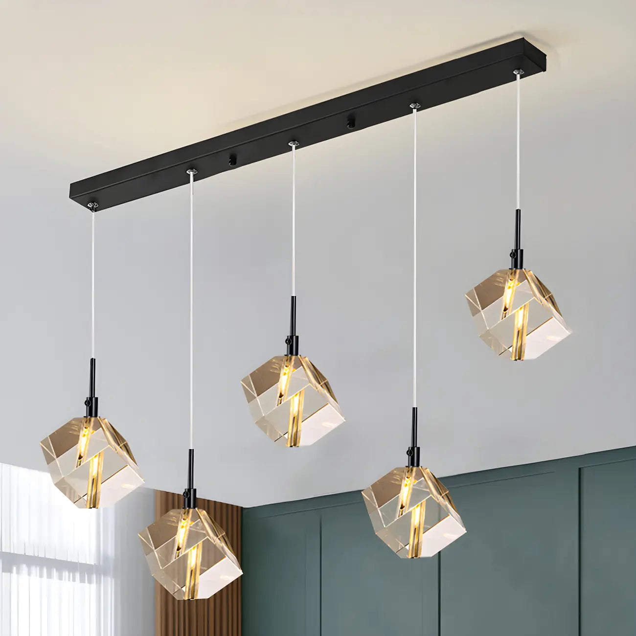 Suspension moderne en forme de cube de cristal pour îlot de cuisine