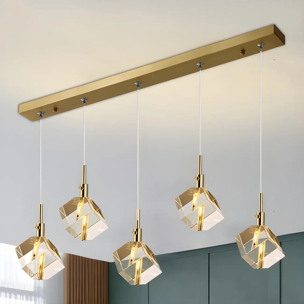 Suspension moderne en forme de cube de cristal pour îlot de cuisine