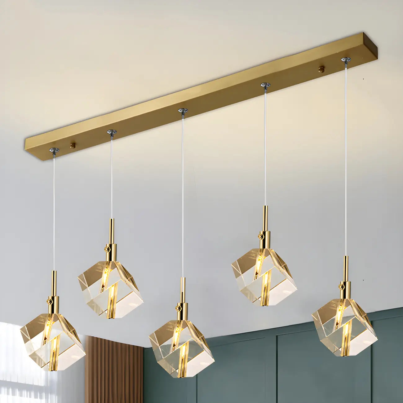 Suspension moderne en forme de cube de cristal pour îlot de cuisine