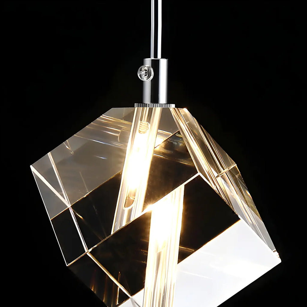 Suspension moderne en forme de cube de cristal pour îlot de cuisine