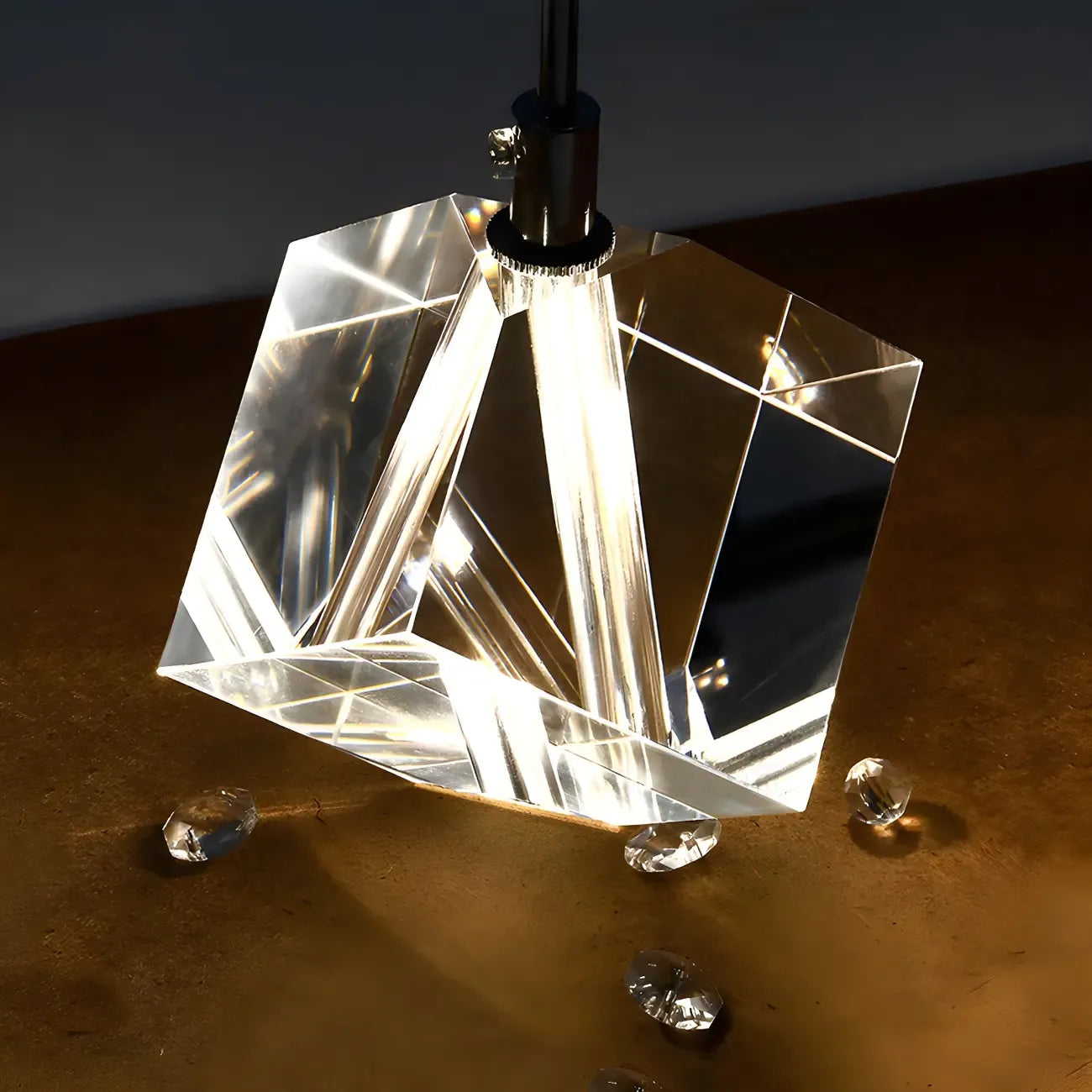 Suspension moderne en forme de cube de cristal pour îlot de cuisine