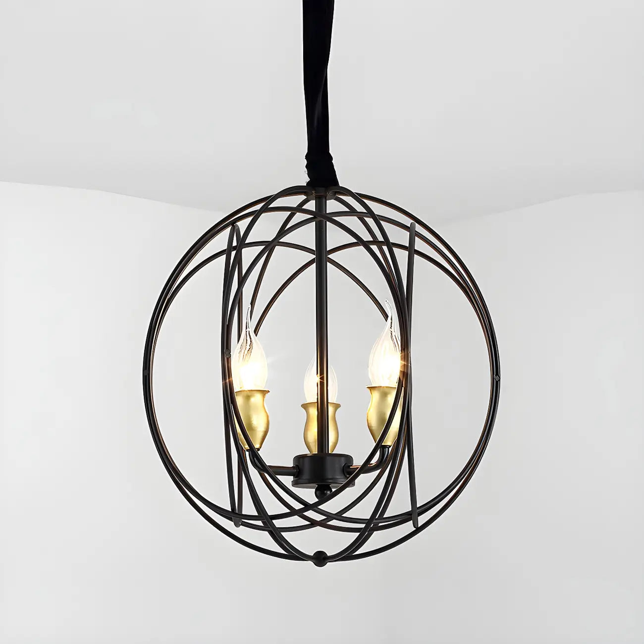 Lustre moderne sphérique en métal noir