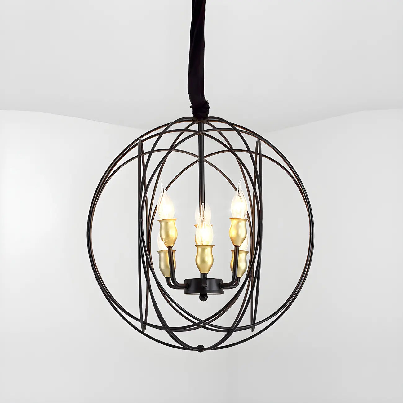 Lustre moderne sphérique en métal noir